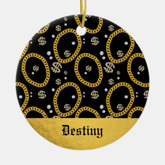  90's Hip Hop Rap Music Gold Cuban Link Chain Ceramic Ornament (Front)