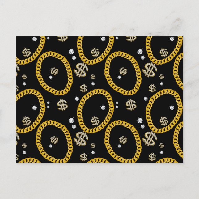  90's Hip Hop Rap Music Gold Cuban Link Chain Holiday Postcard (Front)