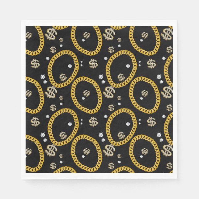  90's Hip Hop Rap Music Gold Cuban Link Chain Napkins (Front)