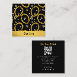 90's Hip Hop Rap Music Gold Cuban Link Chain Square Business Card