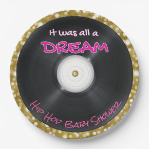 90's Hip Hop Record Pink & Gold Glitter Retro Paper Plates
