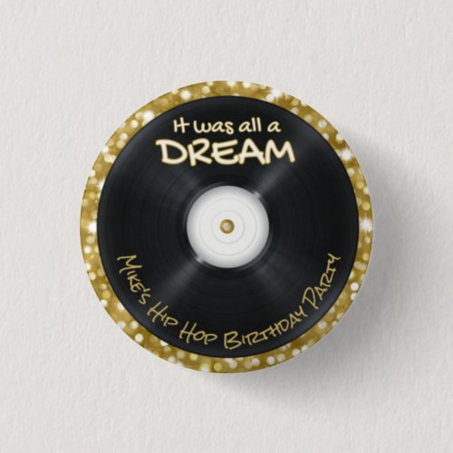 90s Hip Hop Record White  Gold Glitter Retro Button