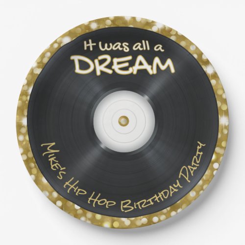 90s Hip Hop Record White  Gold Glitter Retro Paper Plates