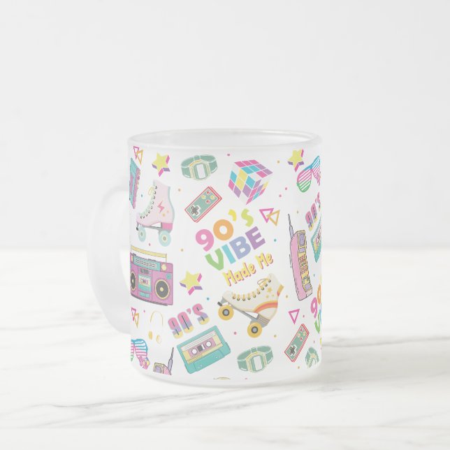 90's Hip Hop Vibes Retro Made Me Pattern Frosted Glass Coffee Mug (Front Left)