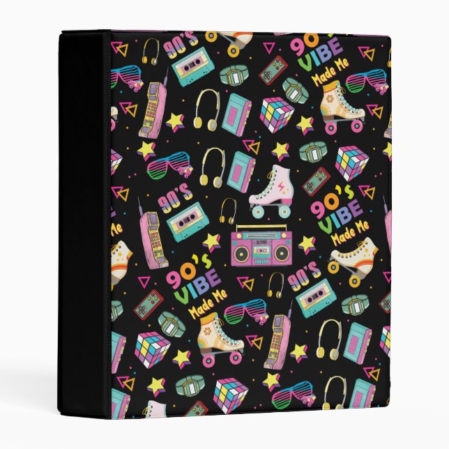 90's Hip Hop Vibes Retro Made Me Pattern Mini Binder (Front/Spine)