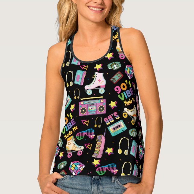 90's Hip Hop Vibes Retro Made Me Pattern Tank Top (Front)