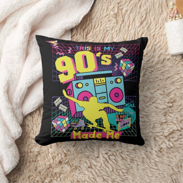 90's Hip Hop Vibes Retro Made Me Throw Pillow (Blanket)