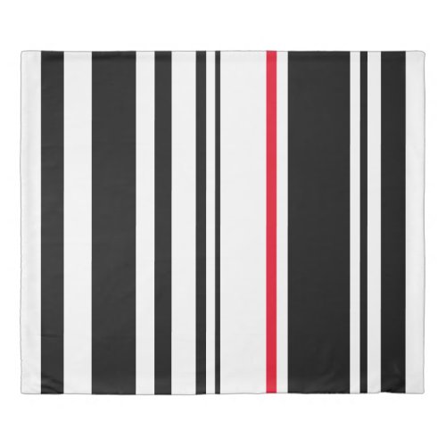 90s Inspired Black Stripe with Red Accent Modern Duvet Cover