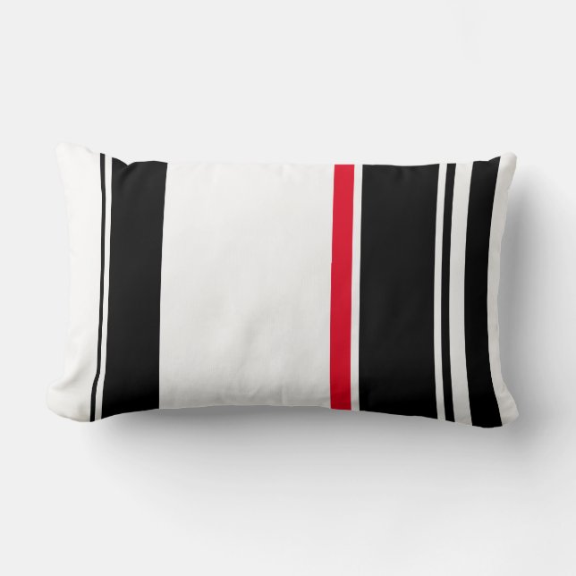 90s Inspired Black Stripe with Red Accent Modern Lumbar Pillow (Front)