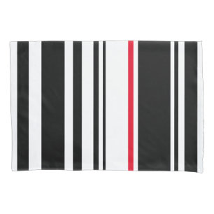 90s Inspired Black Stripe with Red Accent Modern Pillow Case