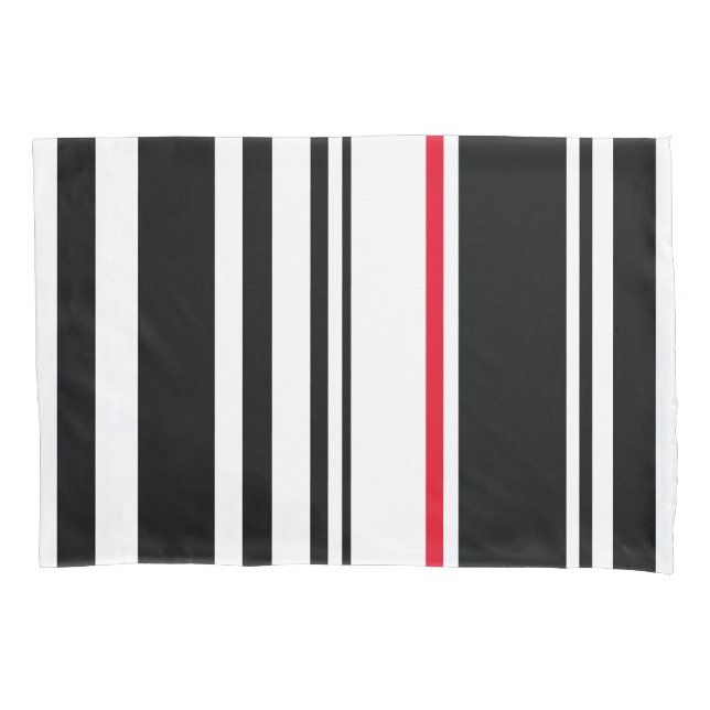 90s Inspired Black Stripe with Red Accent Modern Pillow Case (Front-Left)