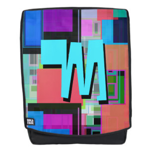 90s Inspired Colorful Geometric Monogram Backpack