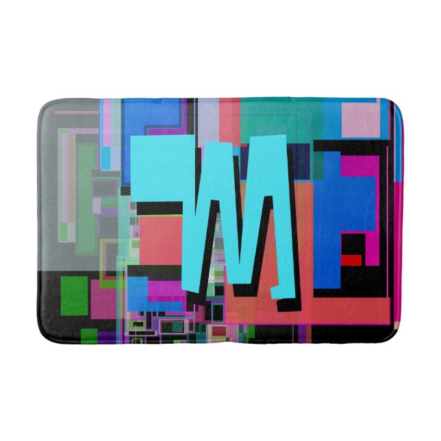 90s Inspired Colorful Geometric Monogram Bathroom Mat (Front)