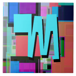 90s Inspired Colorful Geometric Monogram Ceramic Tile
