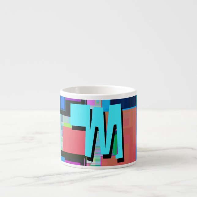 90s Inspired Colorful Geometric Monogram Espresso Cup (Front)