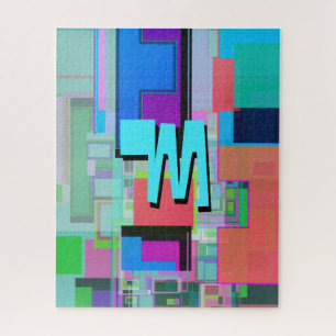 90s Inspired Colorful Geometric Monogram Jigsaw Puzzle