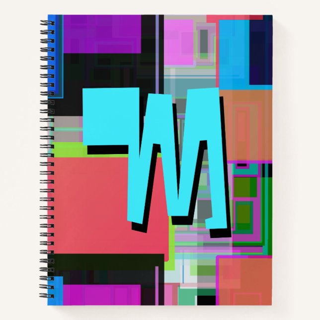 90s Inspired Colorful Geometric Monogram Notebook (Front)