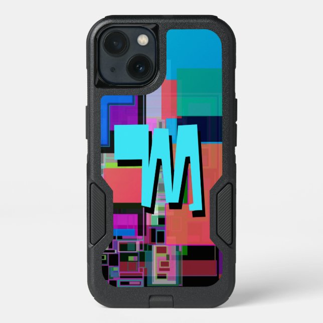 90s Inspired Colorful Geometric Monogram Otterbox iPhone Case (Back)