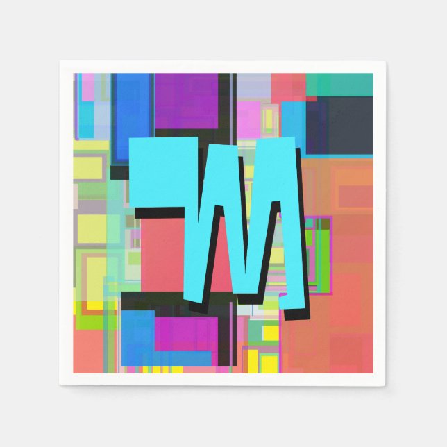 90s Inspired Colorful Geometric Monogram Paper Napkins (Front)