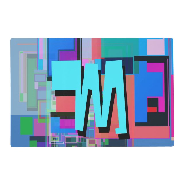 90s Inspired Colorful Geometric Monogram Placemat (Front)