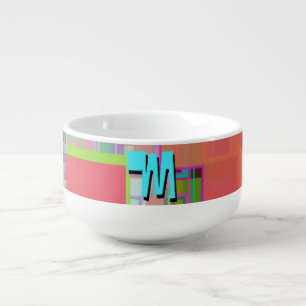 90s Inspired Colorful Geometric Monogram Soup Mug