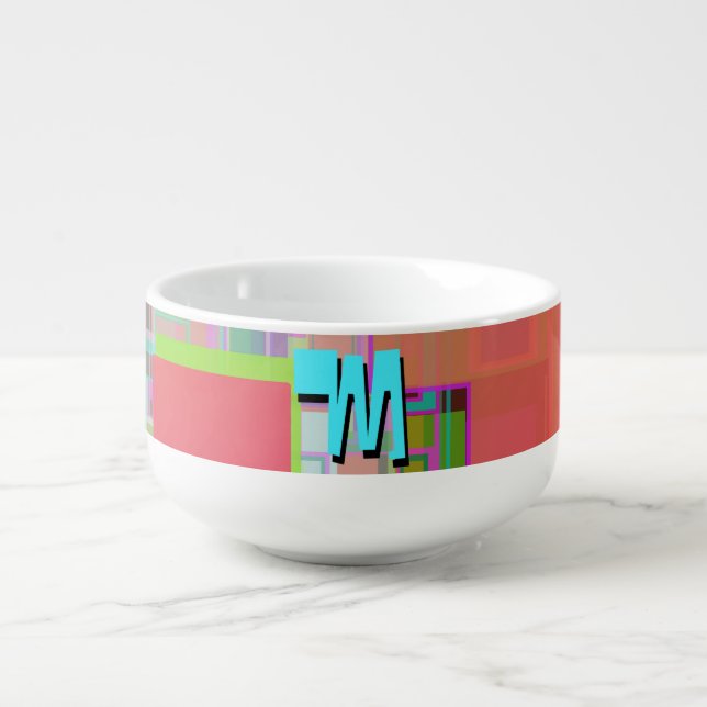90s Inspired Colorful Geometric Monogram Soup Mug (Front)