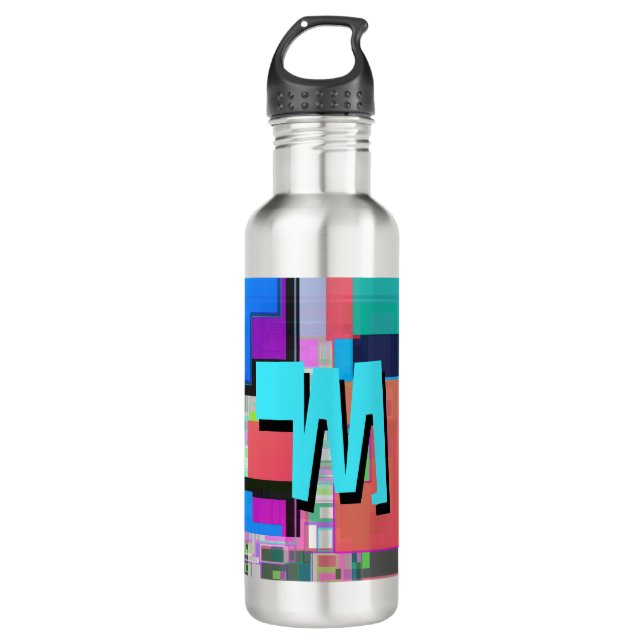 90s Inspired Colorful Geometric Monogram Stainless Steel Water Bottle (Front)
