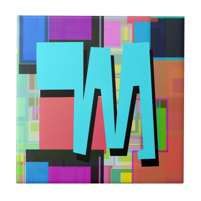 90s Inspired Colorful Geometric Monogram Tile (Front)