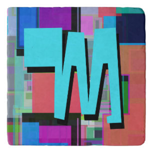 90s Inspired Colorful Geometric Monogram Trivet