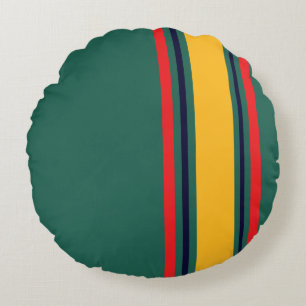 90s Inspired Green Multi Color Bold Retro Stripes Round Pillow