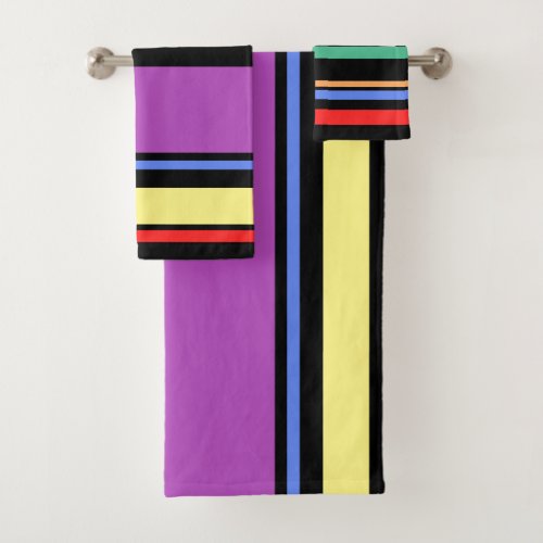 90s Inspired Multi Color Black Bold Modern Stripes Bath Towel Set