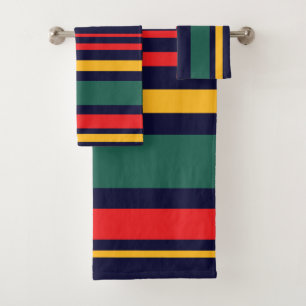 90s Inspired Multi Color Bold Retro Stripes Bath Towel Set