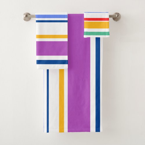 90s Inspired Multi Color Bright Modern Stripes Bath Towel Set