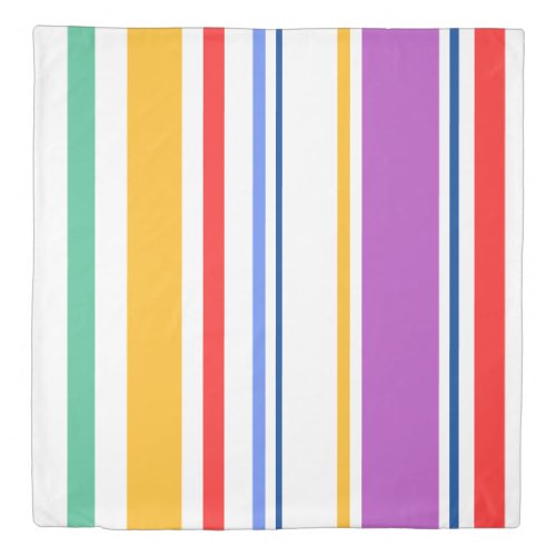 90s Inspired Multi Color Bright Modern Stripes Duvet Cover