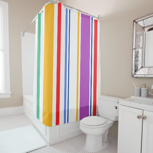 90s Inspired Multi Color Bright Modern Stripes Shower Curtain