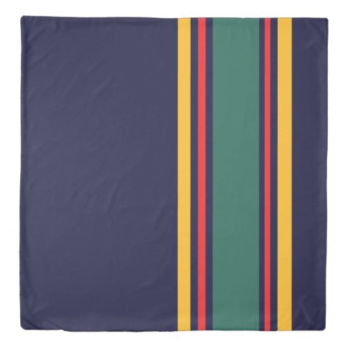 90s Inspired Navy Multi Color Bold Retro Stripes Duvet Cover