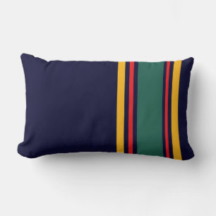 90s Inspired Navy Multi Color Bold Retro Stripes Lumbar Pillow