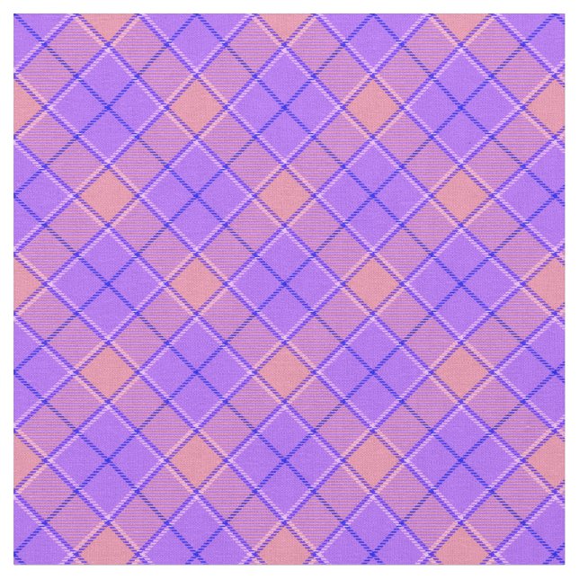 90s Inspired Slanted Plaid Bright Purple Pattern Fabric (Close Up)