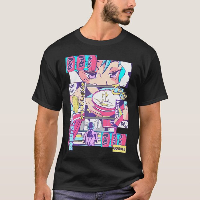 90S Japanese Kawaii Ramen Anime Manga Girl        T-Shirt (Front)