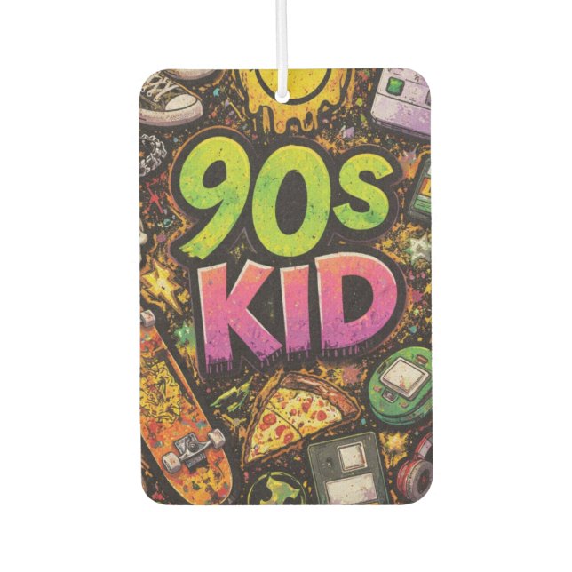 90s Kids Grunge Seamless Pattern: Pizza, Skeletons Air Freshener (Front)