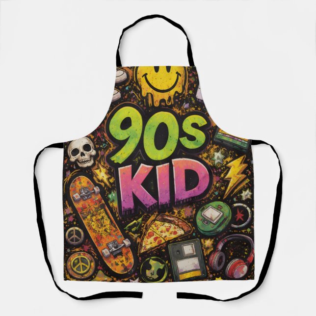 90s Kids Retro Pizza Fun Pattern Apron (Front)