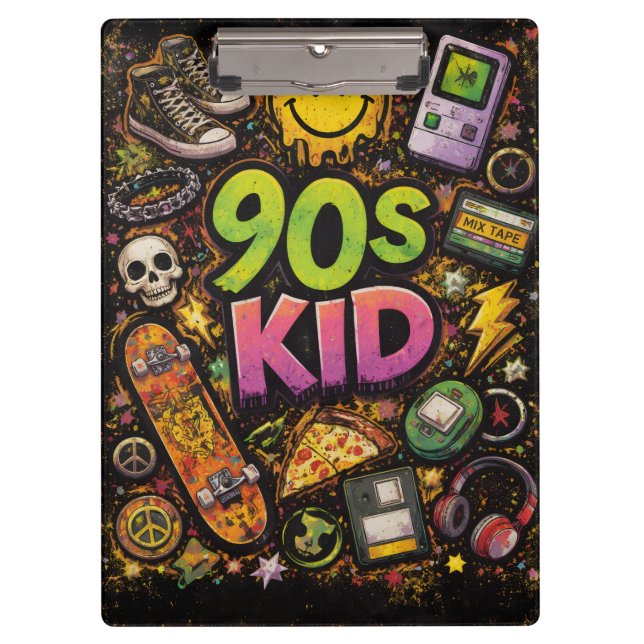 90s Kids Retro Pizza Fun Pattern Clipboard (Front)