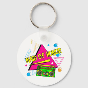 90s Maid Of Honor Bridesmaid Bride Squad Retro Bac Keychain