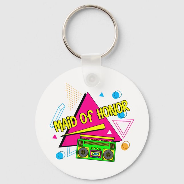 90s Maid Of Honor Bridesmaid Bride Squad Retro Bac Keychain (Front)