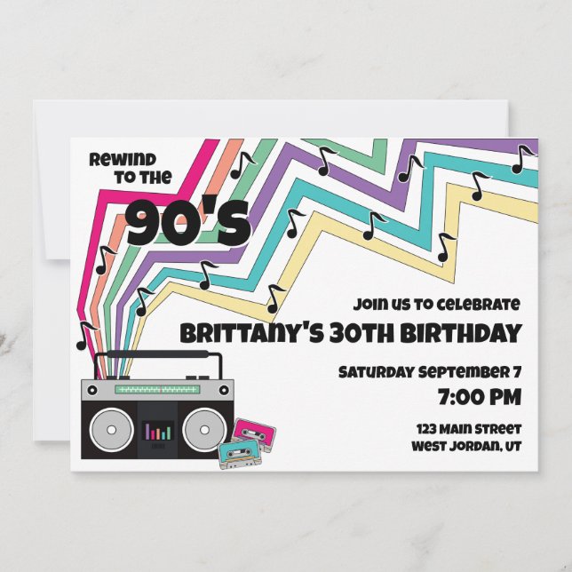 90's Music Themed Birthday Party Invitation (Front)