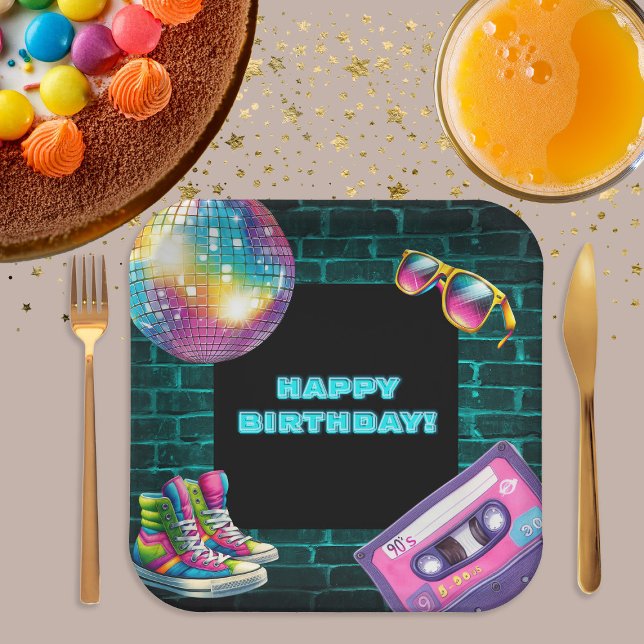 90s Neon Disco Birthday Paper Plates (Creator Uploaded)