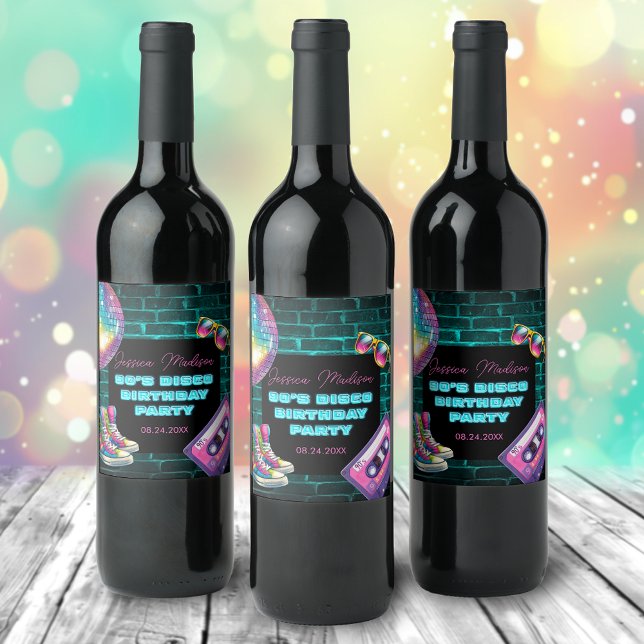 90s Neon Disco Birthday Wine Label (Creator Uploaded)