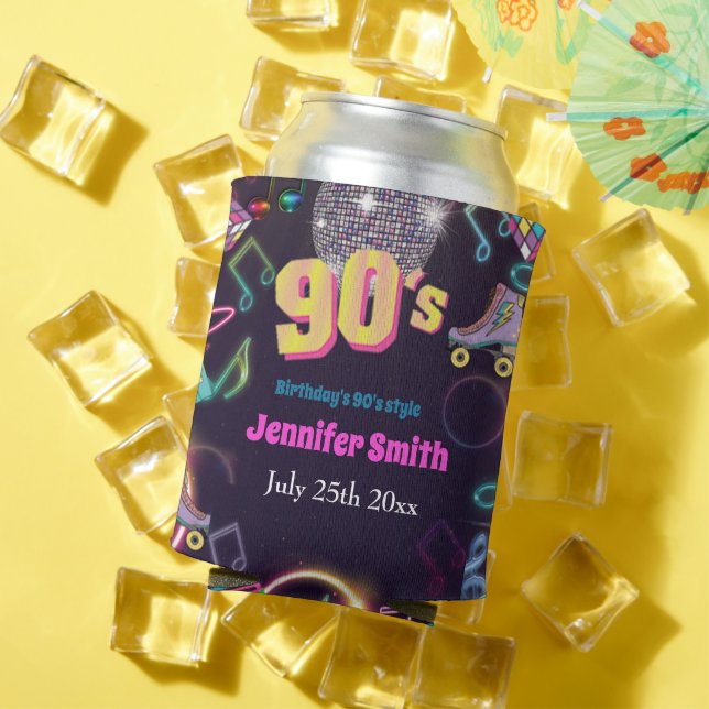 90's Neon Disco Vibes Retro Stytle Can Cooler (In Situ Summer)