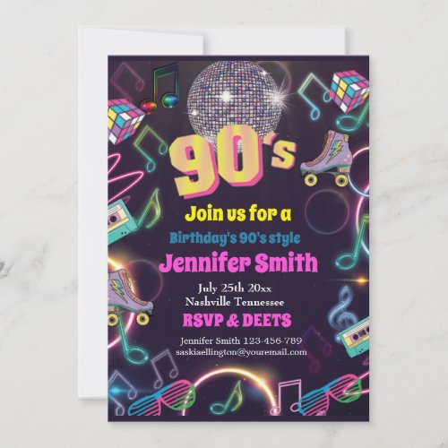90s Neon Disco Vibes Retro Stytle Invitation