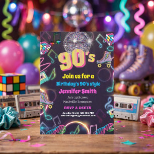 90's Neon Disco Vibes Retro Stytle Invitation